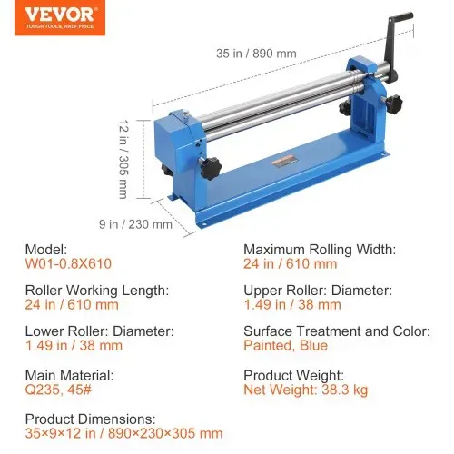 VEVOR Rundbiegemaschine 890x230x305 mm, Rundbiegegerät 610 mm Formbreite, Blechbiegemaschine, mit 2 abnehmbaren Rollen für kohlenstoffarmes Stahl-Kupfer-Blech Aluminiumlegierungsblech – Bild 6