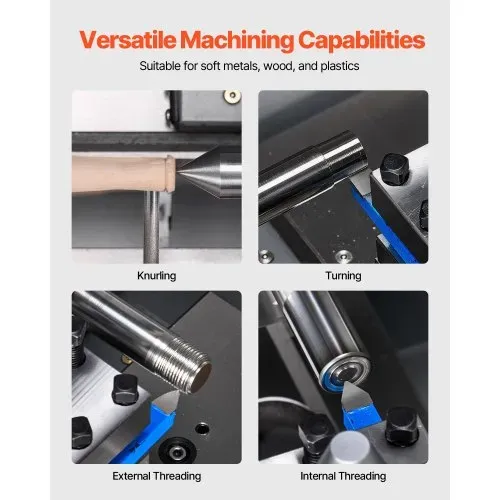 VEVOR Metalldrehmaschine, 21x37 cm, 550 W, 0-2500 U/min Variable Geschwindigkeit, Tischdrehmaschine, für die Bearbeitung von Präzisionsteilen, Imperial-Metrisch-Gewinde, Weichmetalle, Kunststoffe – Bild 5