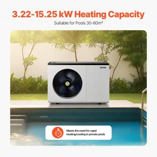 VEVOR Elektrische Pool-Wärmepumpe, 3,22–15,25kW Heizleistung, energiesparende Poolheizungen mit variabler Frequenz für 30–60m³ Aufstellpools, Heiz- und Kühlpool-Warmwasserbereiter AC 220–240V, 50Hz VEVOR Elektrische Pool-Wärmepumpe, 3,22–15,25kW Heizleistung, energiesparende Poolheizungen mit variabler Frequenz für 30–60m³ Aufstellpools, Heiz- und Kühlpool-Warmwasserbereiter AC 220–240V, 50Hz