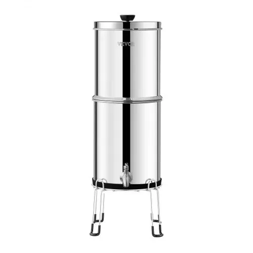 VEVOR Schwerkraft-Wasserfiltersystem, 2,25 G 304 Edelstahl-Arbeitsplatten-Wasserfiltersystem, reduziert Blei und bis zu 99 % Chlor, mit 2 Kohlefiltern/Zapfhahn/Ständer, für Zuhause, Camping, Wohnmobil – Bild 8