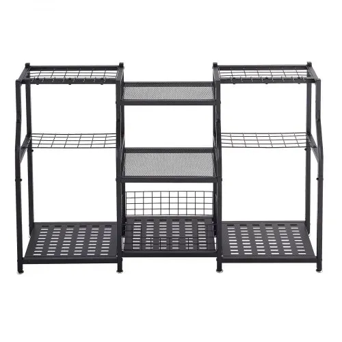 VEVOR Gartengeräte Ständer 1235x290x795mm 3-Stöckiger Gerätehalter Schwarz, Aufbewahrungsregal für Garage Schuppen Garten, Organizer aus Stahl für Besen Mopp Rechen, mit Ablagefächern & Nivellierfüßen – Bild 8
