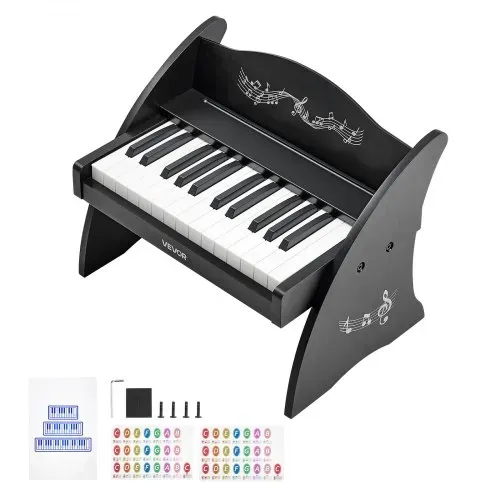 VEVOR Kinder Keyboard, 25 Tasten, Digitales Holzpiano, Holzklavier ab 3 Jahren, Mini-Musikinstrument mit Realistischem Klang, Dual-Power, Einstellbare Lautstärke, Musikalische Früherziehung, Schwarz – Bild 8