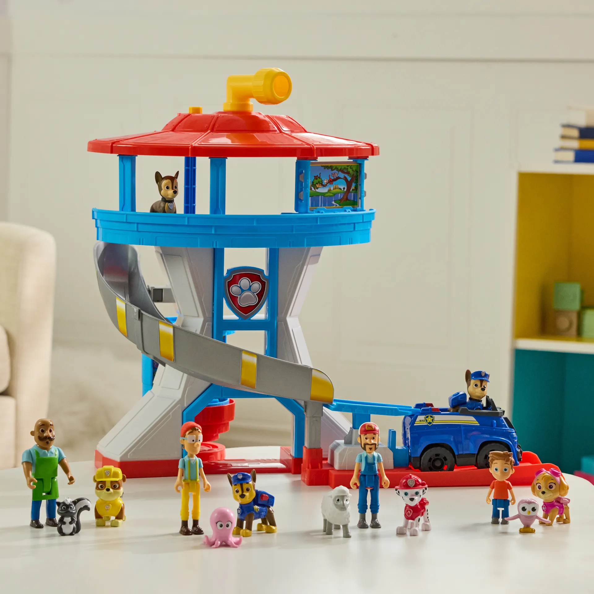 PAW Patrol - Lookout Tower, über 50 cm hoch, Hauptquartier Spielset mit 1 Basis Polizei-Fahrzeug, 2 Chase Figuren und Zubehör – Bild 7