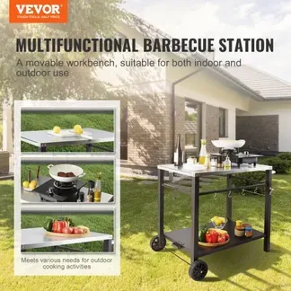 VEVOR Servierwagen Küchenwagen 100 x 64 x 83,5 cm Outdoor-Grill-Esswagen mit Doppelter Ablage, Beweglicher Grilltisch für die Zubereitung von Speisen, Multifunktionale Tischplatte aus Edelstahl VEVOR Servierwagen Küchenwagen 100 x 64 x 83,5 cm Outdoor-Grill-Esswagen mit Doppelter Ablage, Beweglicher Grilltisch für die Zubereitung von Speisen, Multifunktionale Tischplatte aus Edelstahl