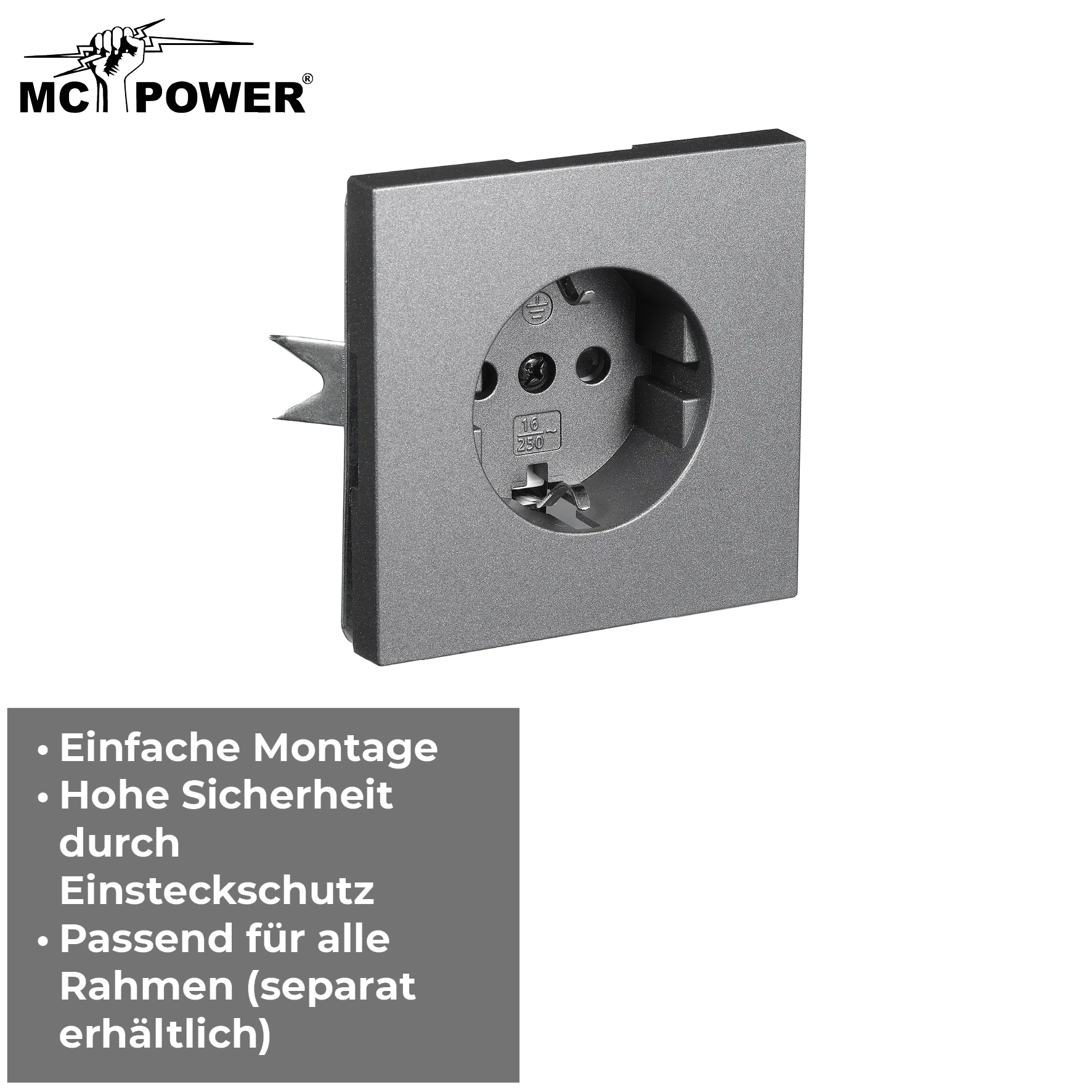 Schutzkontakt-Steckdose McPower ''Shallow'' 250V~/16A, Steckanschluss, anthrazit – Bild 4