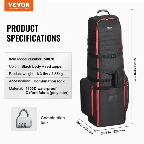 VEVOR Golf Reisetasche Golfgepäck mit Rädern, strapazierfähiges 1800D-Polyester-Oxford, weiche Golfschläger-Aufbewahrungstasche für Flugzeuge, wasserdicht verschleißfest rot + schwarz – Bild 6