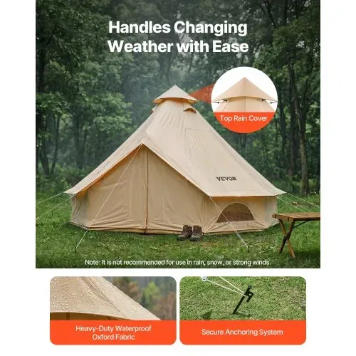 VEVOR Oxford Glockenzelt, 3 m Jurte, 4 Jahreszeiten, mit Ofenrohrdurchführung, bis zu 3 Personen, mit Abnehmbarem Boden (Reißverschluss), ideal für Familien-Camping, & Outdoor-Aktivitäten, Beige – Bild 3