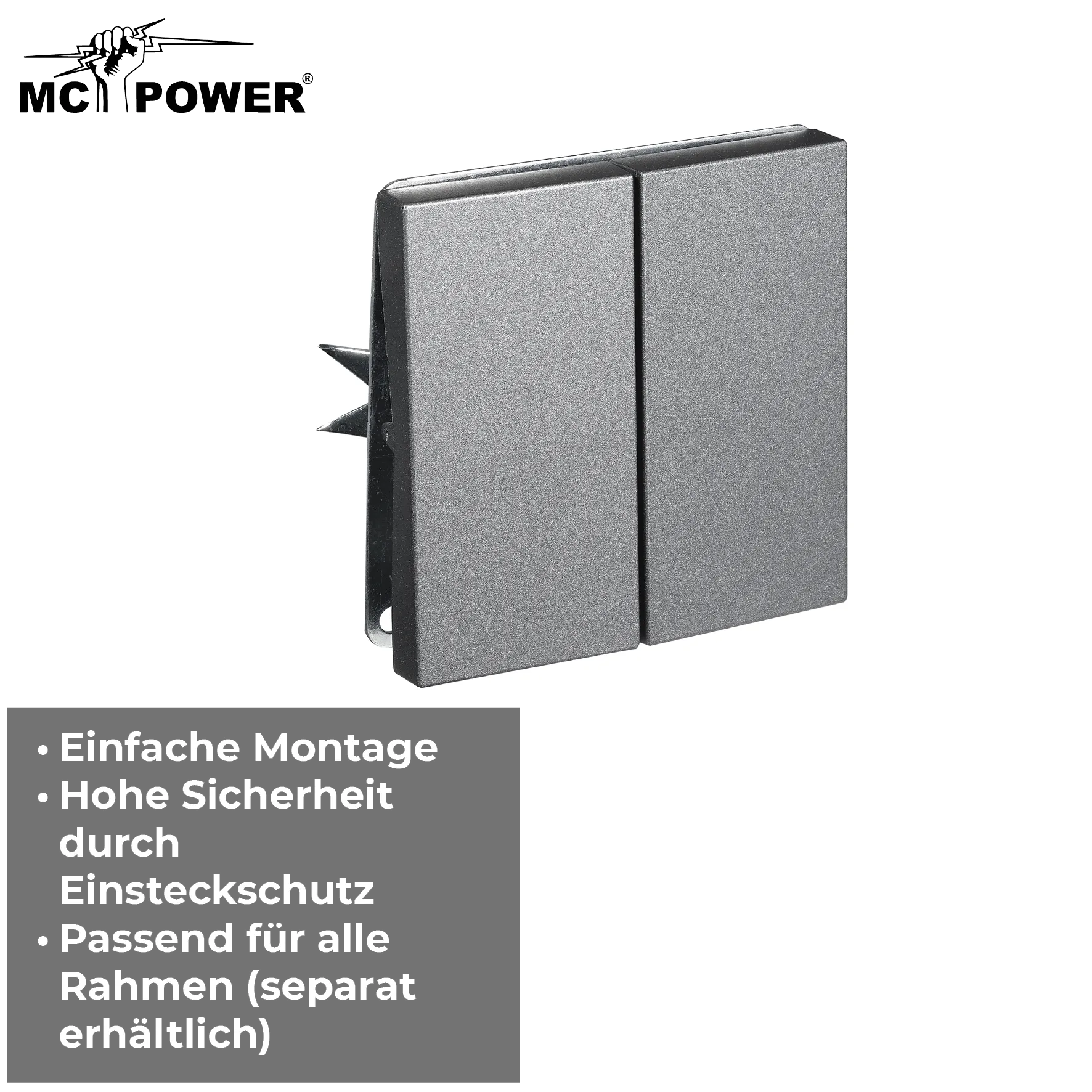 Taster McPower ''Shallow'' 2-fach, 250V~10A, UP, Steckanschluss, anthrazit – Bild 3