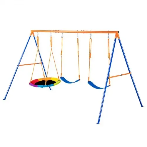 VEVOR Schaukel-Sets für den Garten, Schaukel-Set mit einer Tragkraft von 272 kg, mit 1 Tellerschaukelsitz, 2 Schaukelsitzen mit Gurten, robustem A-Rahmen-Schaukelständer aus Metall und verstellbarem Seil, Schaukel-Set für den Außenbereich für Kinder – Bild 8