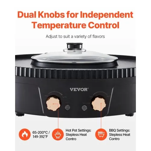 VEVOR Hot Pot mit Grill 1800 W 2 in 1 elektrischer rauchfreier Grill, koreanischer BBQ-Grill Feuertopf mit separater doppelter Temperaturregelung, antihaftbeschichtete Pfanne, für 2–8 Personen – Bild 3