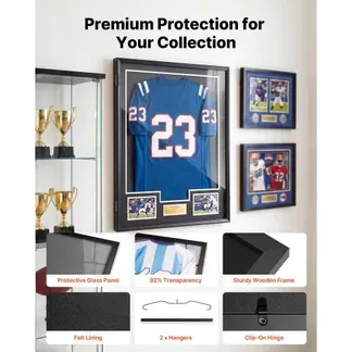 VEVOR Trikotrahmen 70 x 90 cm, Abschließbarer Holz-Trikot-Bilderrahmen mit PC-Platte & 98 % UV-Schutz, Objektrahmen mit Aufhänger & 2 Schlüsseln für Baseball-, Basketball-, Football- und Hockeytrikots VEVOR Trikotrahmen 70 x 90 cm, Abschließbarer Holz-Trikot-Bilderrahmen mit PC-Platte & 98 % UV-Schutz, Objektrahmen mit Aufhänger & 2 Schlüsseln für Baseball-, Basketball-, Football- und Hockeytrikots