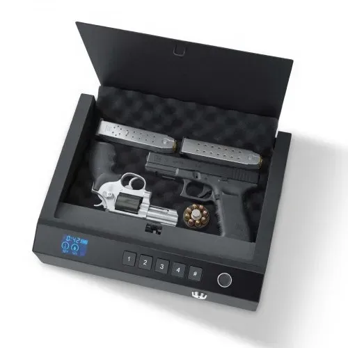 VEVOR Pistolentresor Pistolenkoffer Pistolensafe Waffentresor 4-Weg-Zugriff, zur Aufbewahrung von 2 Handfeuerwaffen & 2 Magazinen, Stahlkonstruktion, mit Automatischer Beleuchtung, Silent-Modus, Schwarz – Bild 9