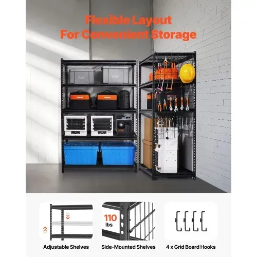 VEVOR Lagerregale, 1361kg, 5-stufiges Schwerlastregal für Garage, 609,6x1219,2x1828,8mm, verstellbare Steckregale für Industrieregale, Allzweckregal, Kellerregal für Küche, Lager, Keller, schwarz – Bild 2