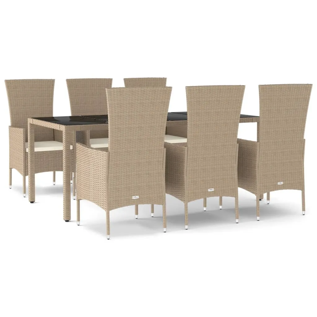 vidaXL 7-tlg. Garten-Essgruppe mit Kissen Beige Poly Rattan – Bild 2