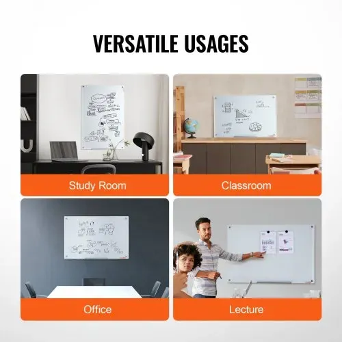 VEVOR Magnetisches Glas-Whiteboard, Wandtafel Trocken Abwischbare Tafel 90 x 60 cm, Wandmontiertes Weißes Glasboard ohne Rahmen, mit Stiftablage, einem Radiergummi& 2 Stiften, Magnettafel Weiß – Bild 5