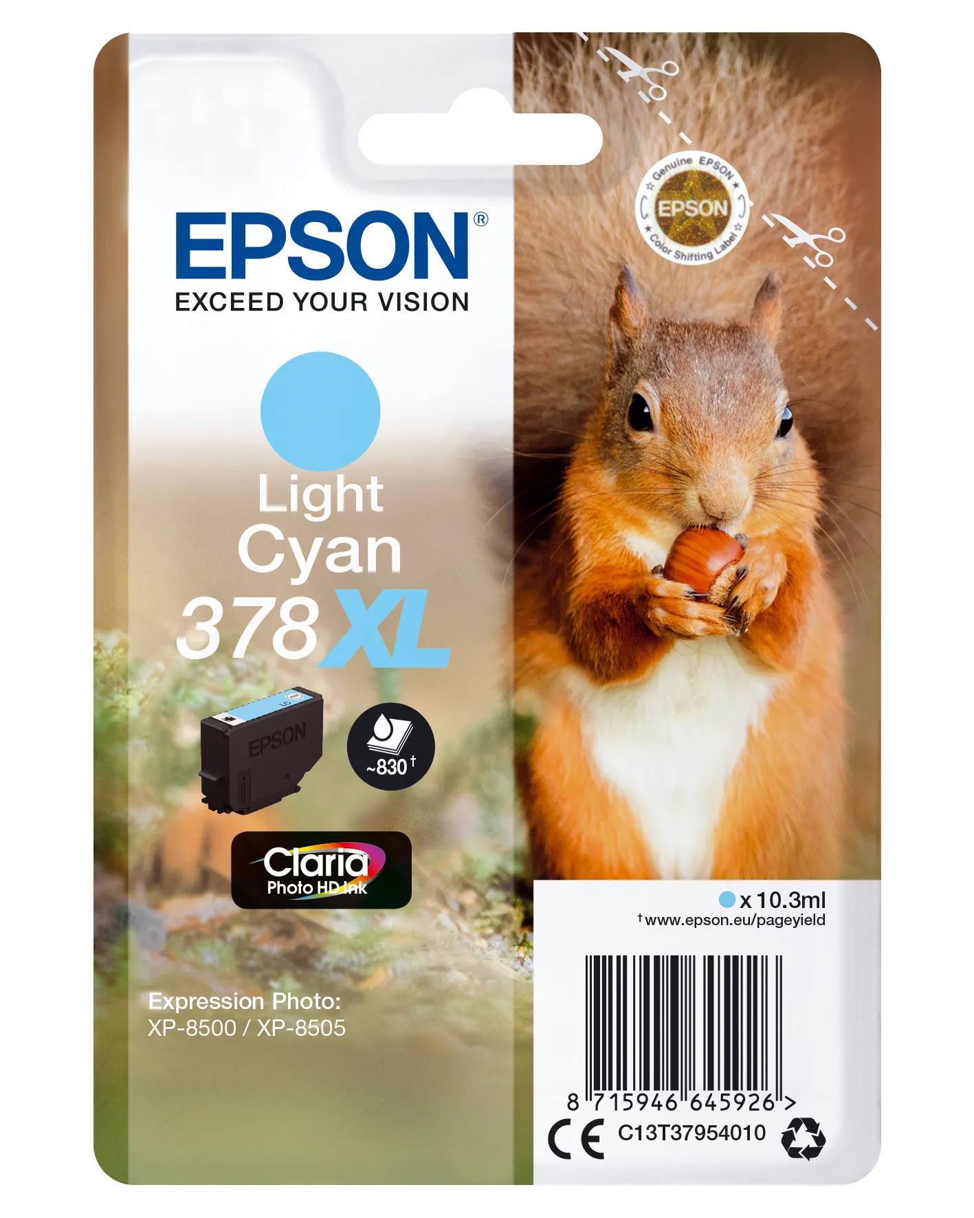 Epson Squirrel Singlepack Light Cyan 378XL Claria Photo HD Ink Epson Squirrel Singlepack Light Cyan 378XL Claria Photo HD Ink
