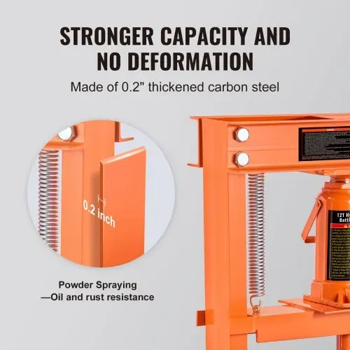 VEVOR Werkstattpresse Hydraulikpresse 12 t, Auto Kfz Rahmenpresse Presse Orange 40-705 mm, Manuelle Lagerpresse Kohlenstoffstahl Werkstattpresse für die Autobuchsen, Kugelgelenke, U-Gelenke usw. – Bild 5