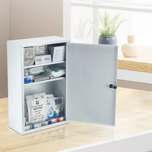 VEVOR Erste-Hilfe-Schrank mit 3 Ablagen, Medizinschrank 1000-teilig-Set, Wandmontierter Arzneischrank, OSHA & ANSI 2015 (Klasse A), Notfall-Medizinbox aus Metall, für Unternehmen und Baustelle – Bild 7