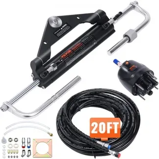 VEVOR Hydraulisches Außenborder-Lenkset, 150 PS, hydraulisches Bootslenksystem, mit Steuerpumpe, Zweiwege-Sperrzylinder und 20 Fuß hydraulischem Lenkschlauch, für Einmotorboote mit einer Station VEVOR Hydraulisches Außenborder-Lenkset, 150 PS, hydraulisches Bootslenksystem, mit Steuerpumpe, Zweiwege-Sperrzylinder und 20 Fuß hydraulischem Lenkschlauch, für Einmotorboote mit einer Station
