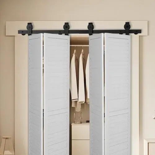 VEVOR Schienensystem für faltbare Schiebetür, 132 cm Laufschiene, Schiebetürbeschlag 150 kg Tragfähigkeit, geeignet für vier 30,5 cm große Schrank- & Wäschetüren (nicht im Lieferumfang enthalten) – Bild 7