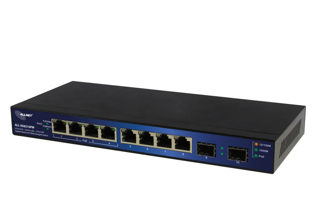 ALLNET Switch smart managed 8 Port Gigabit 50W / 4x PoE+ / 4x LAN / 2x SFP / Lüfterlos / „ALL-SG8210PM“ ALLNET Switch smart managed 8 Port Gigabit 50W / 4x PoE+ / 4x LAN / 2x SFP / Lüfterlos / „ALL-SG8210PM“