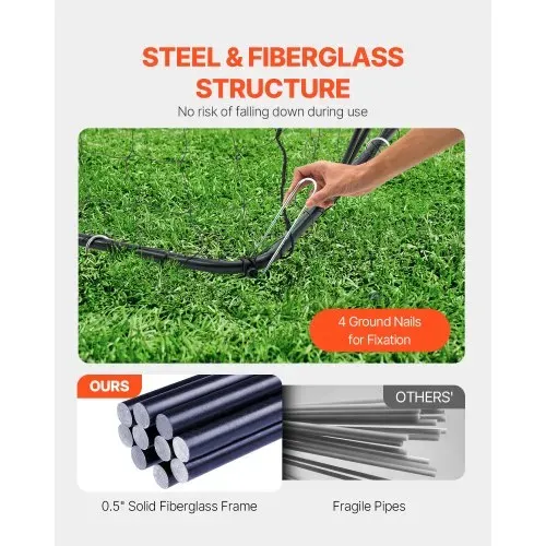 VEVOR Tragbares Fußballtor Soccertor Fußballnetz 3,66 x 1,83 m für den Garten, Übungsfußballnetz Trainingstor-Set mit Stahl-Glasfaserstruktur, Allwetter-Fußballtore mit Tragetasche, Orange – Bild 3