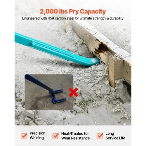 VEVOR Brecheisen, ca. 907 kg Tragkraft, 1422,4 mm Gesamtlänge, Stahl, Nageleisen für Abbrucharbeiten, Beton & Brechen, ideal für den Einsatz im Bauwesen & in der Industrie, mit optimaler Hebelwirkung – Bild 2