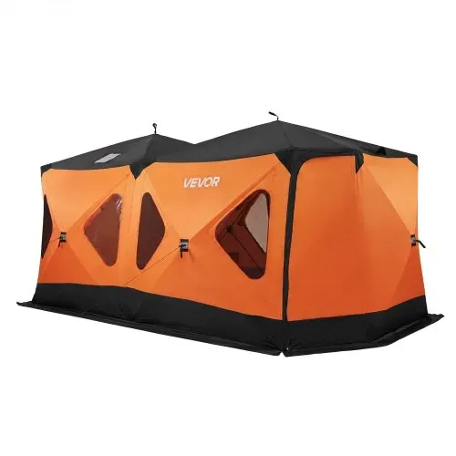 VEVOR Eisangelzelt Eisfischerzelt für 8-10 Personen 4,11x2,3x2,3 m Isoliert, fürs Winterangeln, 10,7 m² Fläche, 600D 4-Lagiges Gewebe, Tragbares Eisschutzzelt im Hub-Stil mit Ankern, Seilen, Tragetasche – Bild 8