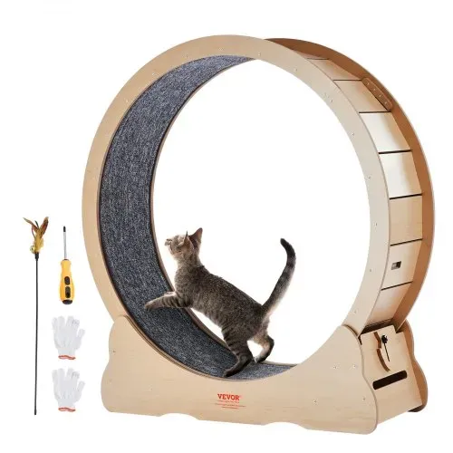VEVOR Katzenlaufrad, 1100 mm, Katzenlaufband, mit abnehmbarem Laufband, Katzen-Teaser zum Laufen, Gehen, Training, geeignet für die meisten Katzen bis zu 11,3 kg, Katzen Laufrad, Holzfarbe VEVOR Katzenlaufrad, 1100 mm, Katzenlaufband, mit abnehmbarem Laufband, Katzen-Teaser zum Laufen, Gehen, Training, geeignet für die meisten Katzen bis zu 11,3 kg, Katzen Laufrad, Holzfarbe