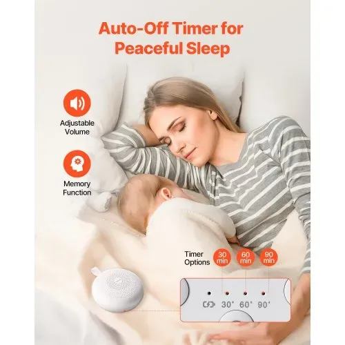 VEVOR Einschlafhilfe, White Noise Machine, 30 Musiktitel, 3-in-1-Soundmaschine mit weißem Rauschen, automatischer Abschaltfunktion, sanftem Ringlicht & Speicherfunktion, Rauschgerät – Bild 4