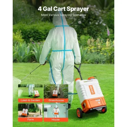 VEVOR Rucksacksprüher mit Wagen, Einstellbarer Druck 0–94 PSI, 15-Liter-Tank auf Rädern, mit 6 Düsen, 2 Zauberstäben, Weithalsdeckel für Garten, Jäten, Sprühen, Reinigen VEVOR Rucksacksprüher mit Wagen, Einstellbarer Druck 0–94 PSI, 15-Liter-Tank auf Rädern, mit 6 Düsen, 2 Zauberstäben, Weithalsdeckel für Garten, Jäten, Sprühen, Reinigen