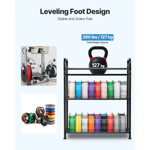 VEVOR Filament Lagerregal für 3D-Drucker, 3 Ebenen, 680 x 400 x 880 mm, Filamentspulenhalter auf Rädern, 3D-Druckerzubehör Organizer für 3D-Druckstudio, Büro, Werkstatt, Schwarz – Bild 3