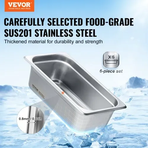 VEVOR Gastronormbehälter, Edelstahl Behälter 6 Stk. 1/3 Größe 326 x 177 x 99 mm Speisebehälter, kommerzieller Dampfpfanne Warmhaltebehälter 3,84 L Tiefe, Hotelpfanne Tisch Food Pan Buffet VEVOR Gastronormbehälter, Edelstahl Behälter 6 Stk. 1/3 Größe 326 x 177 x 99 mm Speisebehälter, kommerzieller Dampfpfanne Warmhaltebehälter 3,84 L Tiefe, Hotelpfanne Tisch Food Pan Buffet