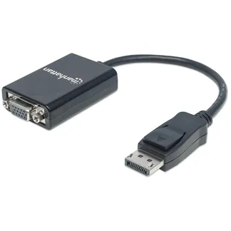 Manhattan DisplayPort auf VGA-Konverter, DisplayPort-Stecker auf HD15-Buchse, 15 cm, aktiv, schwarz Manhattan DisplayPort auf VGA-Konverter, DisplayPort-Stecker auf HD15-Buchse, 15 cm, aktiv, schwarz