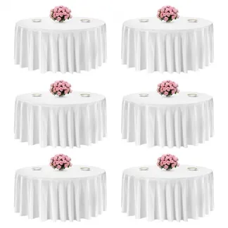 VEVOR 6 Stk. runde Tischdecken Tischwäsche 3352 mm, knitterfreier Tischdeckenschutz, maschinenwaschbares Tischtuch aus Polyestergewebe für Partys Hochzeiten Bankette formelle Veranstaltungen, Weiß VEVOR 6 Stk. runde Tischdecken Tischwäsche 3352 mm, knitterfreier Tischdeckenschutz, maschinenwaschbares Tischtuch aus Polyestergewebe für Partys Hochzeiten Bankette formelle Veranstaltungen, Weiß