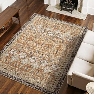 VEVOR Wohnzimmerteppich 2286×2896 mm, Kurzflor, waschbarer Flächenteppich, rutschfester Teppich, Vintage-Innenmatte für Schlafzimmer, Wohnzimmer, Büro, Eingangsbereich, Braungrün VEVOR Wohnzimmerteppich 2286×2896 mm, Kurzflor, waschbarer Flächenteppich, rutschfester Teppich, Vintage-Innenmatte für Schlafzimmer, Wohnzimmer, Büro, Eingangsbereich, Braungrün