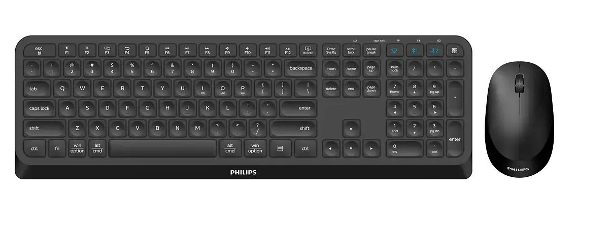 Philips 4000 series SPT6407B/31 Tastatur Maus enthalten Universal RF Wireless + Bluetooth QWERTY Englisch Schwarz Philips 4000 series SPT6407B/31 Tastatur Maus enthalten Universal RF Wireless + Bluetooth QWERTY Englisch Schwarz