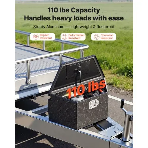 VEVOR Deichselbox Truckbox 660 x 330 x 305 mm aus Aluminium, 50 kg Belastbare Werkzeugaufbewahrungsbox mit Schloss & Schlüsseln, Anhängerbox für Pickup-Ladeflächen RV SUVs Geländewagen, Schwarz – Bild 2
