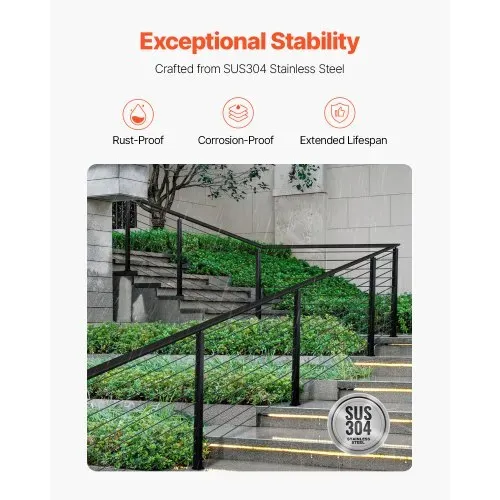 VEVOR Kabelgeländerpfosten, 914x50,8x50,8 mm, Geländerpfosten mit 30° vorgebohrten Löchern, SUS304 Edelstahl, gebogene Halterung, für Handlauf, Balustraden, Schwarz, 1JZLGZXHS914YIVIS001V0 – Bild 2