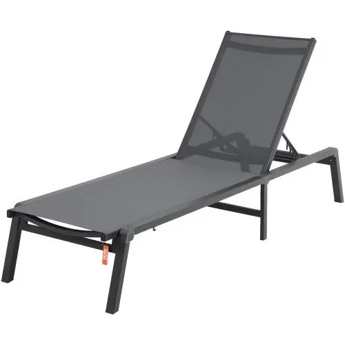 VEVOR Chaiselongue-Sessel für den Außenbereich, Aluminium-Terrassen-Liegestuhl mit 5 verstellbaren Positionen, klappbarer Pool-Liegestuhl, Liegestuhl und komplett flacher Sonnenstuhl für Terrasse, Strand, Pool, Dunkelgrau – Bild 9