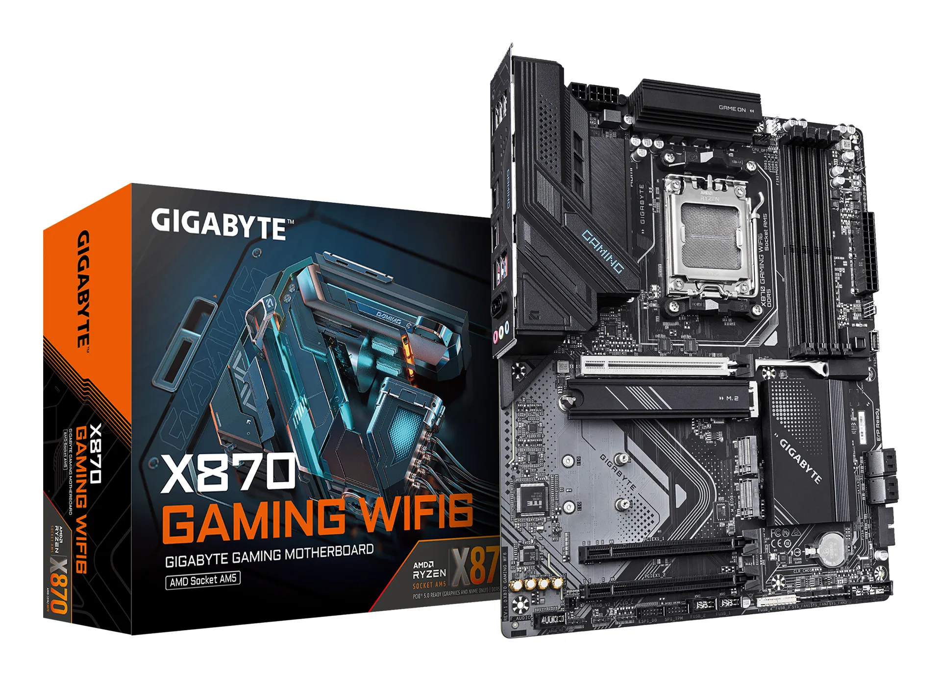 GIGABYTE X870 GAMING WIFI6 Mainboard – Unterstützt AMD Ryzen 9000 CPUs, 8+2+2 Phasen VRM, bis zu 8000MHz DDR5 (OC), 1xPCIe 5.0 + 2xPCIe 4.0, Wi-Fi 6, 2.5GbE LAN, USB 4 GIGABYTE X870 GAMING WIFI6 Mainboard – Unterstützt AMD Ryzen 9000 CPUs, 8+2+2 Phasen VRM, bis zu 8000MHz DDR5 (OC), 1xPCIe 5.0 + 2xPCIe 4.0, Wi-Fi 6, 2.5GbE LAN, USB 4