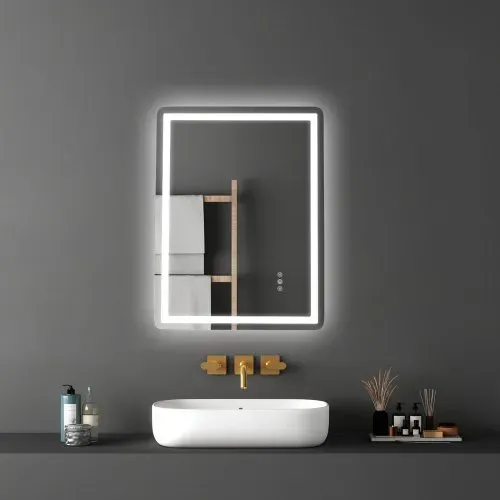 VEVOR LED-Badezimmerspiegel Kosmetikspiegel (60 x 80 cm) mit Front- und Hintergrundbeleuchtung, beschlagfreier Spiegel, stufenlos dimmbarer Badezimmerspiegel mit 3 Farbtemperaturen, Wandmontage – Bild 7