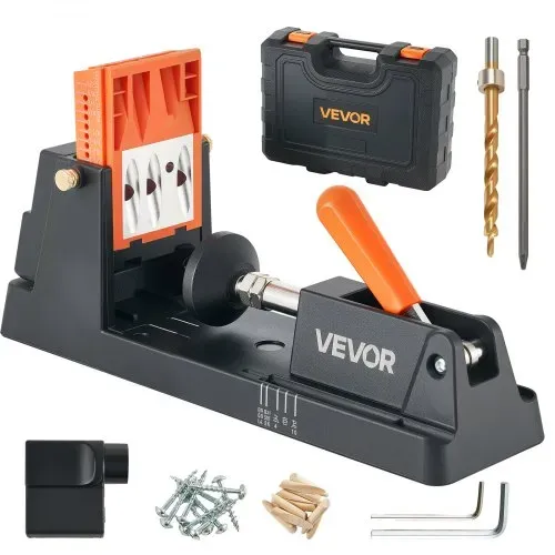 VEVOR Pocket Hole Jig, 12,7 bis 38,1mm, Schrägloch Positionierer, Taschenlochbohrlehren-Set mit Staubabsaugungsadapter, Abnehmbarem Führungsblock, Bohrer, Anschlagring, für Holzbearbeitung – Bild 8
