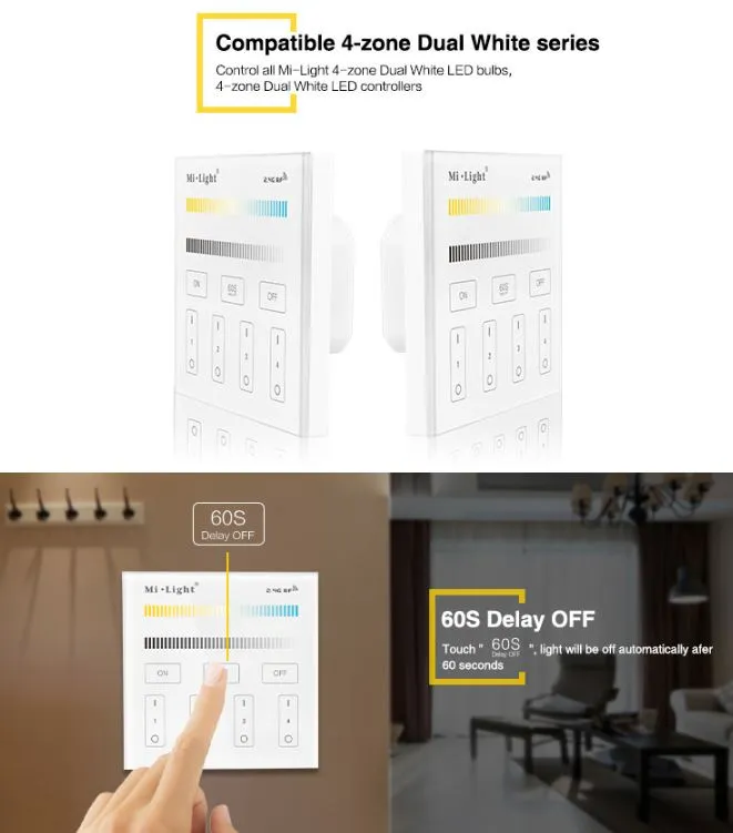 MiBoxer T2 LED Fernbedienung Smart Panel dual white (CCT) 4-Zonen – Bild 5