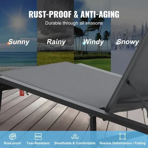 VEVOR Chaiselongue-Sessel für den Außenbereich, Aluminium-Terrassen-Liegestuhl mit 5 verstellbaren Positionen, klappbarer Pool-Liegestuhl, Liegestuhl und komplett flacher Sonnenstuhl für Terrasse, Strand, Pool, Dunkelgrau – Bild 2