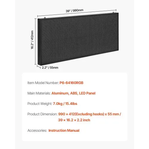 VEVOR programmierbare LED Zeichen P6 Vollfarbe flexibles digitales Scrolling Panel, DIY Anzeigetafel mit benutzerdefiniertem Textmuster und GIF & Bluetooth App Steuerung Laufschrift (990 x 412 mm) – Bild 6