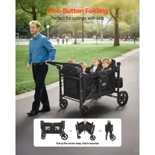 VEVOR 4-Sitzer-Kinderwagen, faltbarer Push-Pull-Kinderbuggy mit verstellbarem Griff, 5-Punkt-Sicherheitsgurt & abnehmbarem Verdeck, Bollerwagen für Camping, Schwarz (150 kg Tragkraft) VEVOR 4-Sitzer-Kinderwagen, faltbarer Push-Pull-Kinderbuggy mit verstellbarem Griff, 5-Punkt-Sicherheitsgurt & abnehmbarem Verdeck, Bollerwagen für Camping, Schwarz (150 kg Tragkraft)