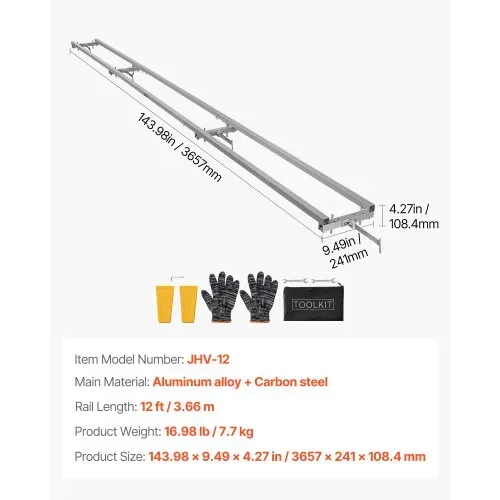 VEVOR 3,66m Sägewerk-Schienenführungssystem, 4 Querbalken-Kettensägenfräs-Kits, Alu-Sägefrässchienensystem für Kettensäge, 2 Keile, Schienenfräsführungs-Kit für Bauarbeiter & Holzarbeiter – Bild 6