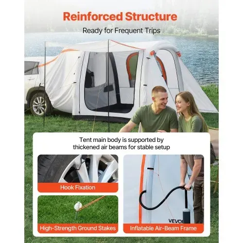 VEVOR Aufblasbares Heckklappenzelt Autozelt (2042+1020) x 2438 x 2020 mm, Wasserdichtes (PU2000 mm) Campingzelt mit Belüfteten Türen & Moskitonetzen, SUV-Heckzelt für Camping Wandern, inkl. Luftpumpe – Bild 2