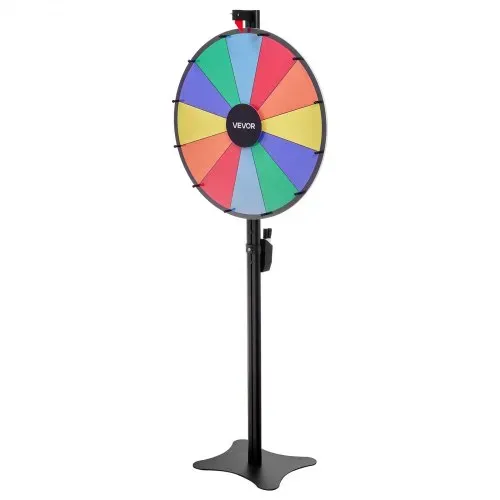 VEVOR Glückrad 24 Zoll Glücksrad zum Drehen 12 Slots Drehrad mit Ständer Abwischbarer Oberfläche & 2 Markern Höhenverstellbar Roulette-Spinner Glückspiel für Partys Kneipen Messen & Karneval – Bild 8
